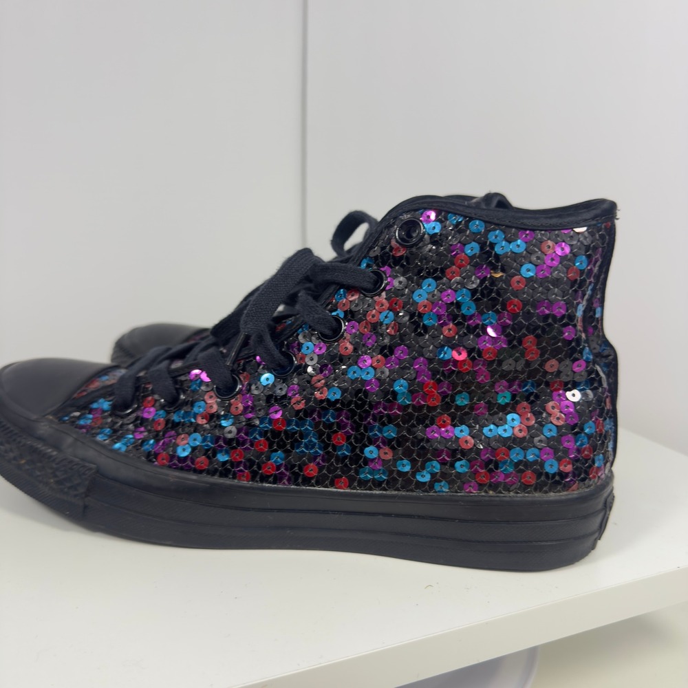 Converse Chuck Taylor All Star Hi Sequins Womens 8 Black Blue Cherry Red Bling - Picture 11 of 16